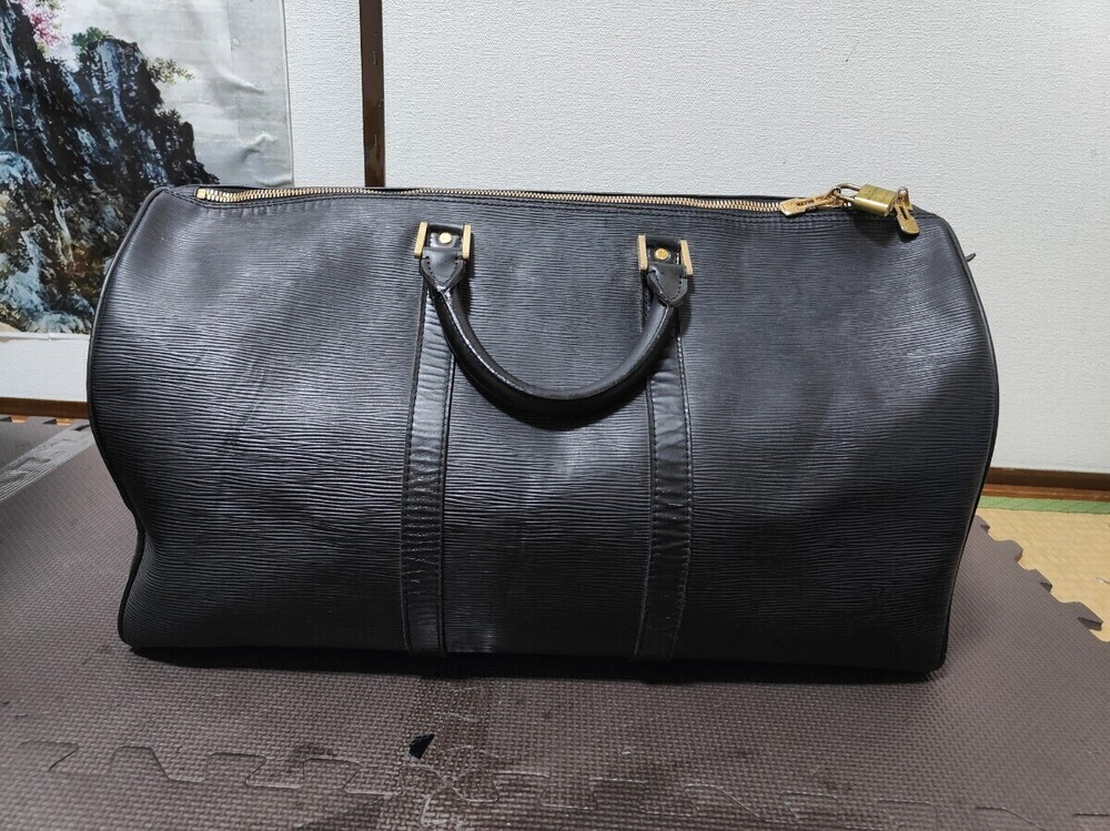 Louis Vuitton Black Epi Noir padlock Boston Bag Keepall Black